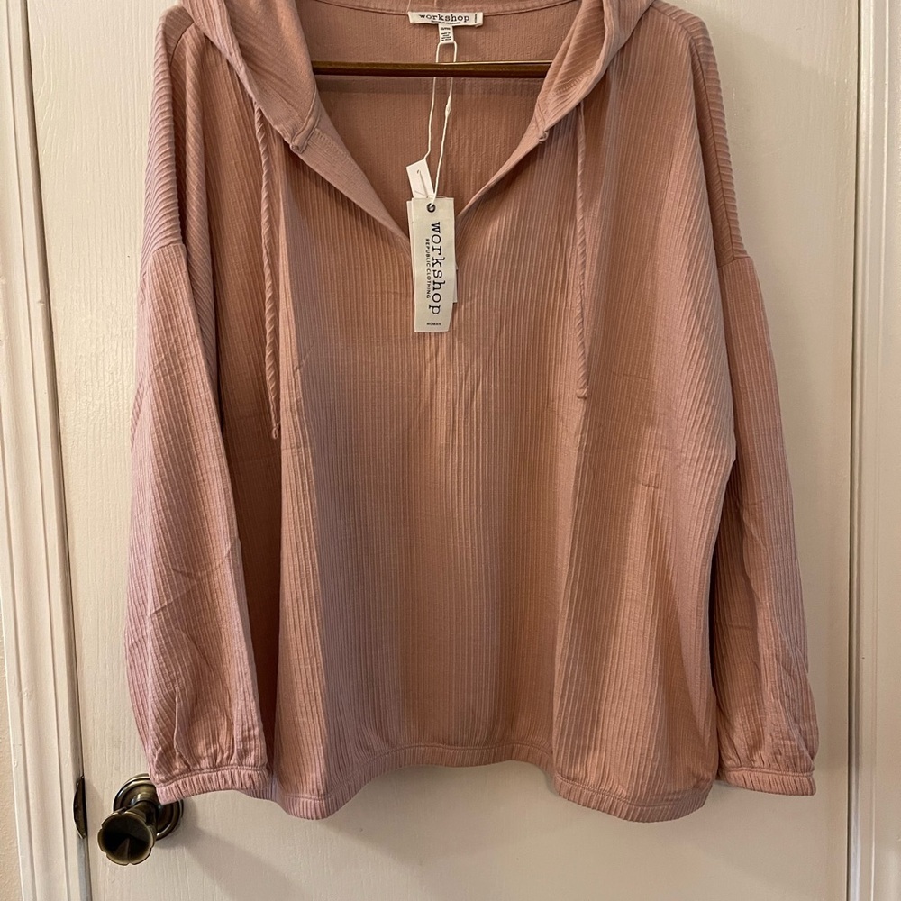 Workshop Republic Clothing Blush Ribbed Top with Hoodie